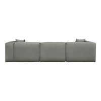 Soft gray modular sofa with a textured pattern and plush cushions, perfect for modern living spaces.