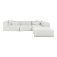 Cozy white sectional sofa with soft, textured fabric and contrasting black stitching, perfect for modern living spaces.