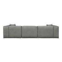 Gray modular sofa with a textured fabric pattern, featuring clean lines and soft, minimalistic design.