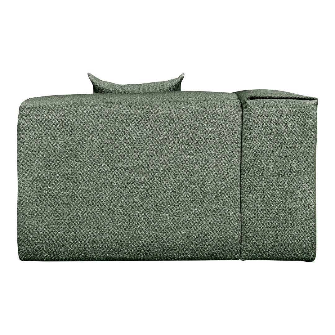 Muted green textured sofa with subtle patterned fabric and a sleek design. Perfect for modern interiors.