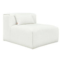 Cozy white textured chair with a soft, fluffy finish and a simple, modern design. Perfect for a chic living space.