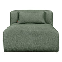 Green textured sofa with a subtle pattern and matching bolster cushion for a contemporary look.