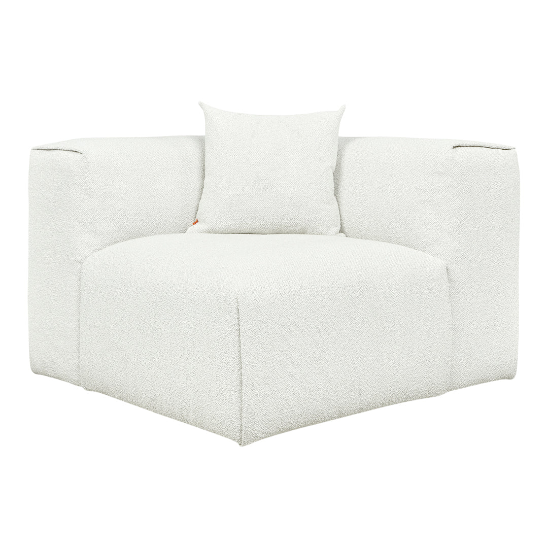 Textured white corner sofa with matching cushion, featuring a soft, inviting surface and minimalistic design.