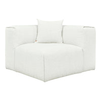 Textured white corner sofa with matching cushion, featuring a soft, inviting surface and minimalistic design.