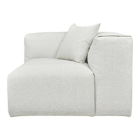 Light gray textured sofa with subtle patterned fabric and a cozy accent pillow.