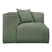 Green textured fabric chaise lounge with matching accent pillow, featuring a subtle pattern for added depth.