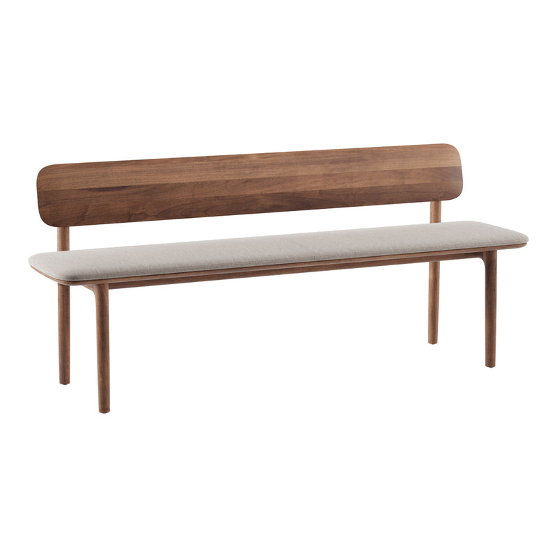 Neva Bench w/ Backrest - Walnut Frame - Seat Upholstered