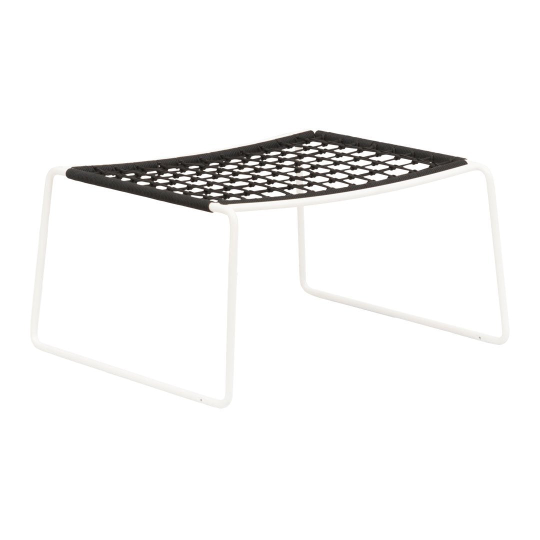 Black and white patterned stool with a modern geometric design and a minimalist white frame. Perfect for contemporary decor.