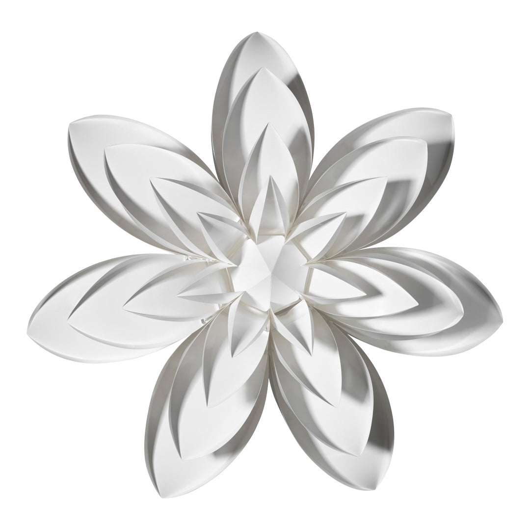 Elegant white floral design with layered petal patterns, showcasing a glossy finish and intricate detailing.