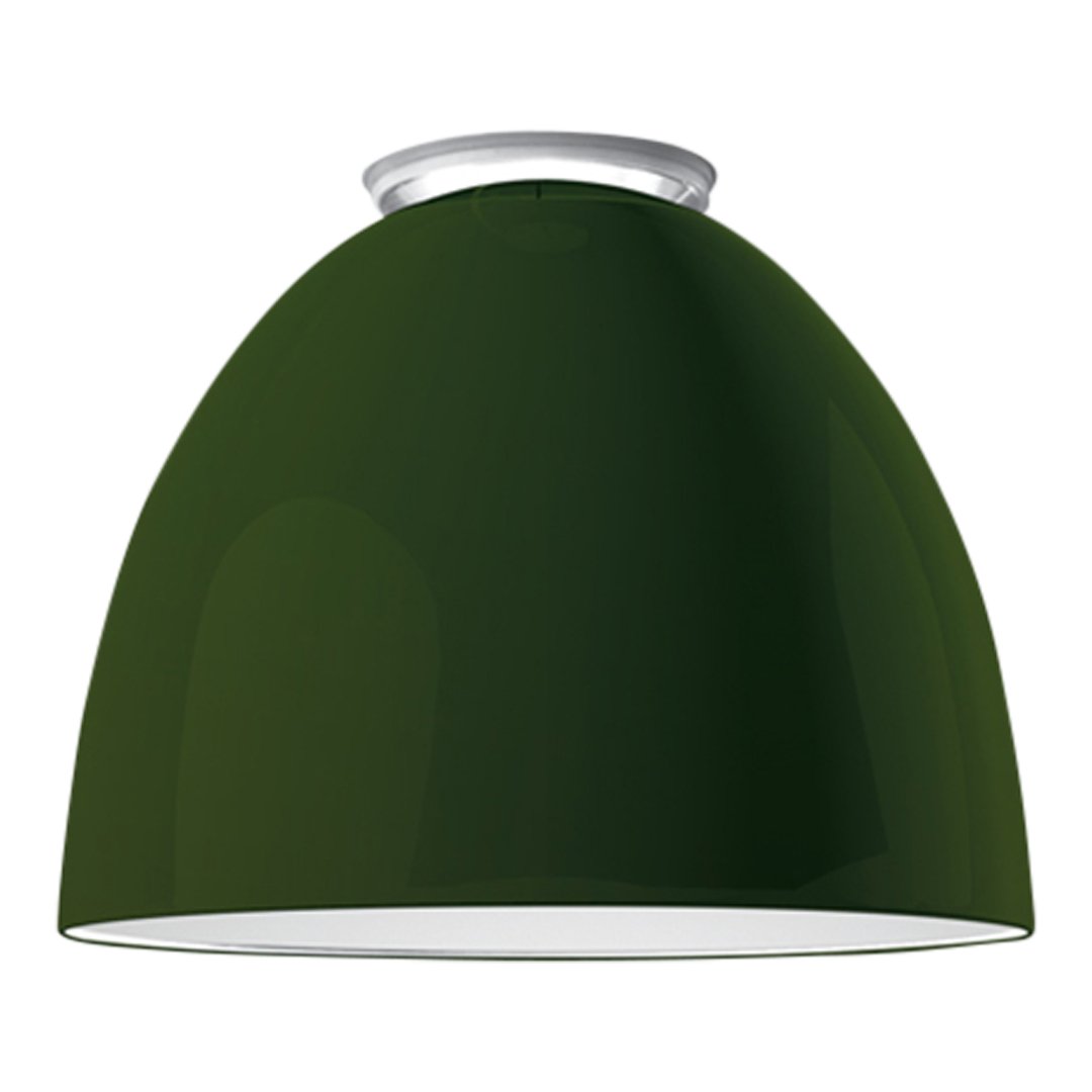 Green dome pendant lamp with a glossy finish and white interior, perfect for modern decor.
