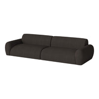 Dark gray modern sofa with soft, textured fabric and rounded edges, perfect for contemporary living spaces.