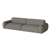 Gray modern sofa with soft curves and minimalist design. Ideal for stylish, contemporary living spaces.