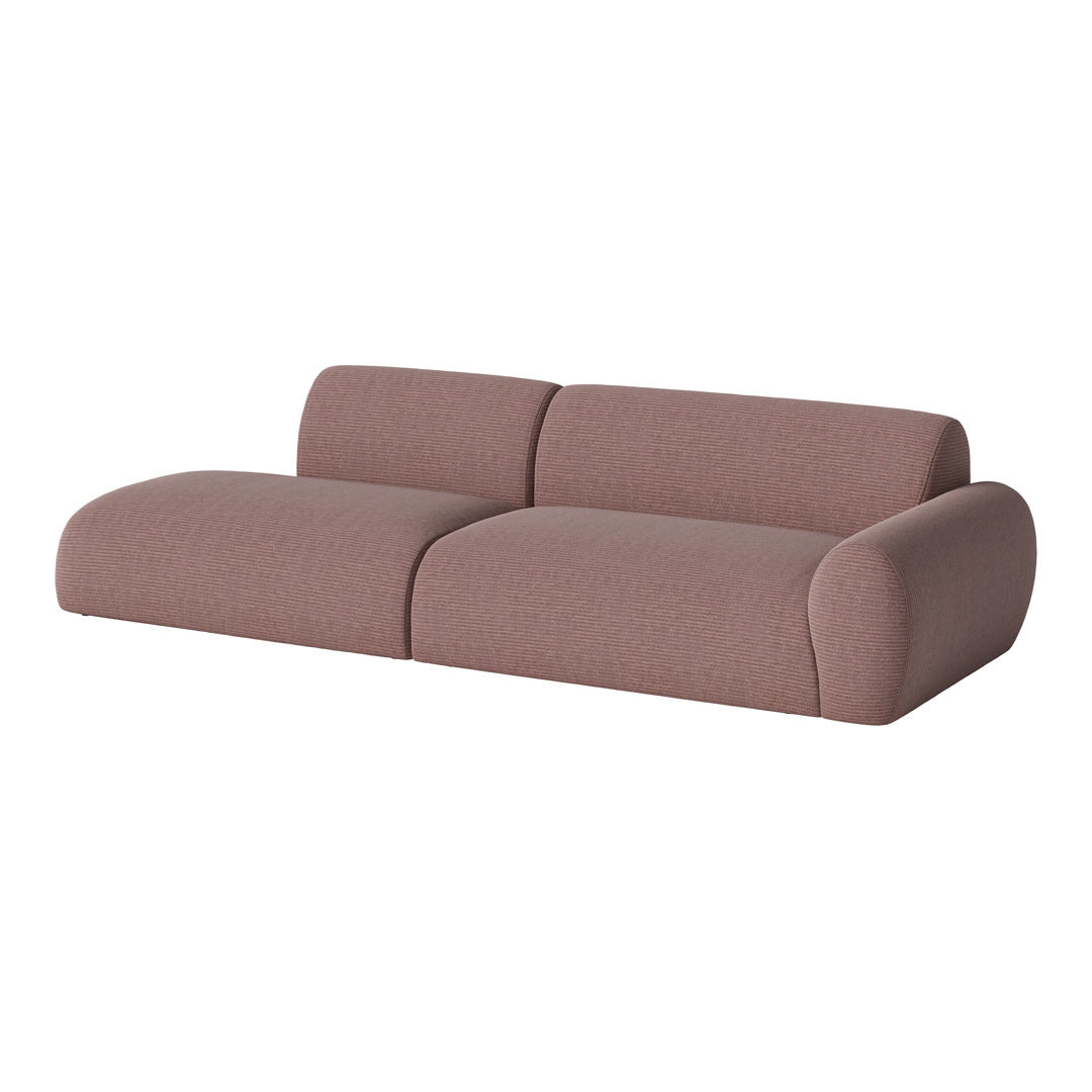 Sleek two-toned sofa in warm mauve with subtle striped texture for a modern touch. Perfect for any living space.