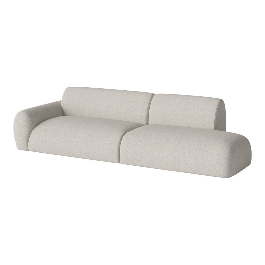 Light gray modern sofa with soft, textured fabric and rounded edges. Elegant, minimalist design for contemporary spaces.