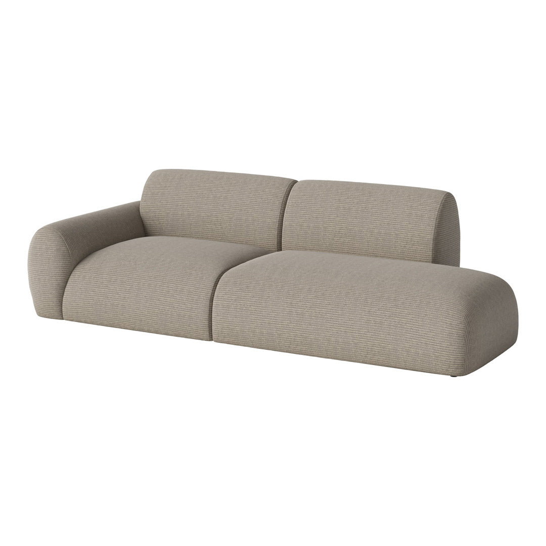 Light gray textured sofa with subtle stripes and smooth curves, perfect for modern living spaces.