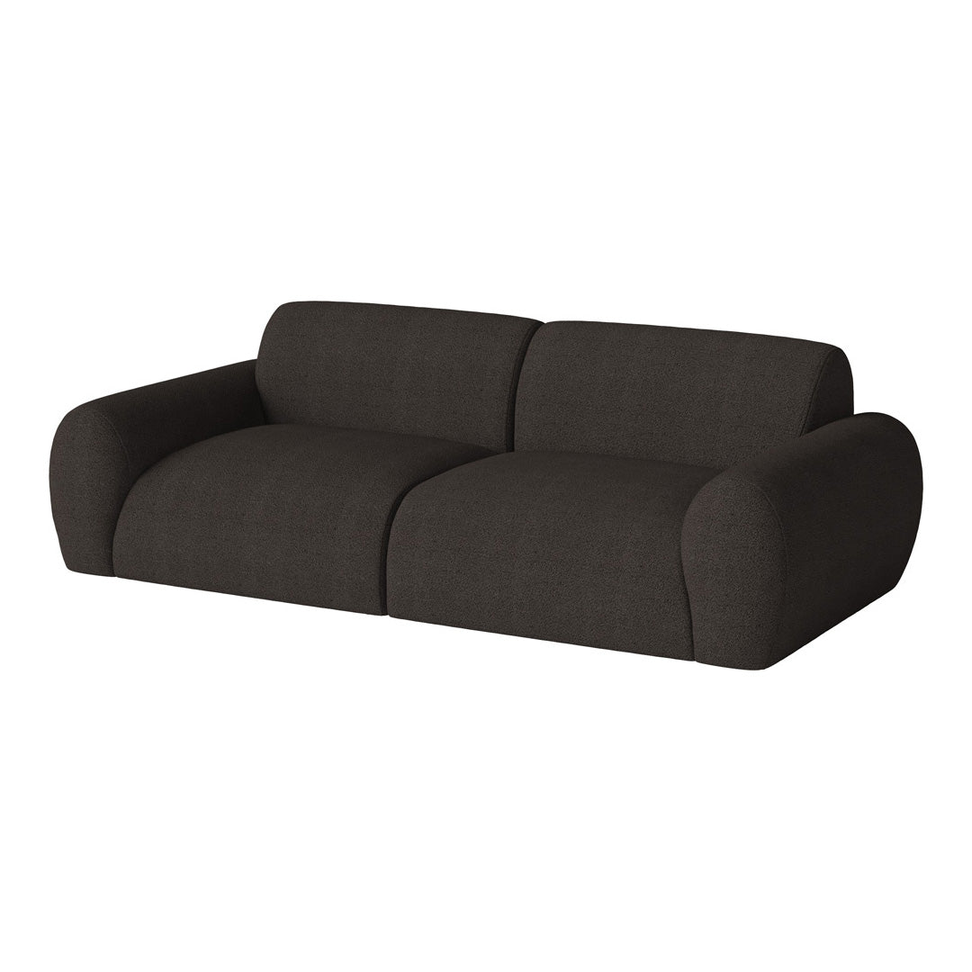 Dark brown upholstered sofa with a smooth, textured fabric and minimalist design for modern interiors.