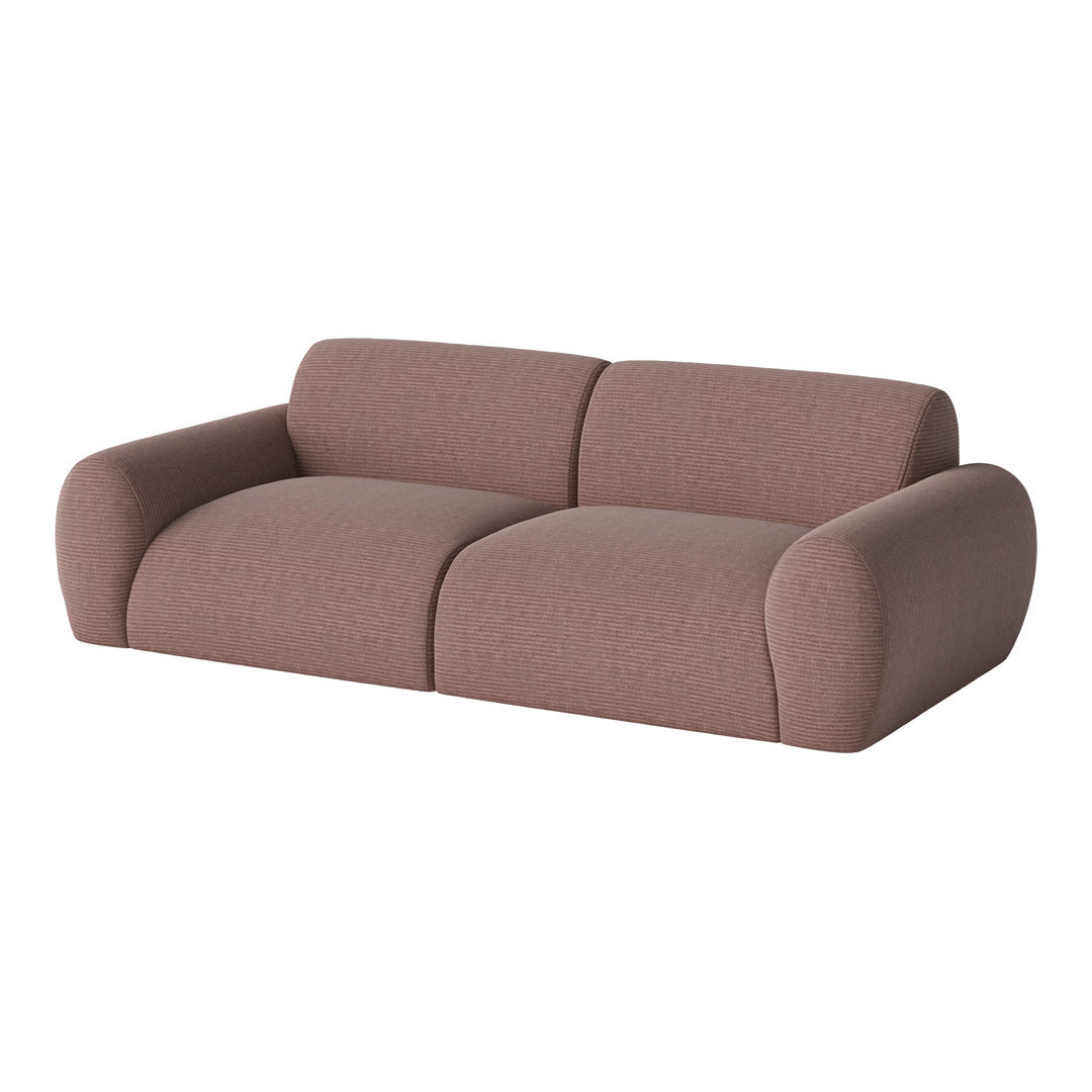 Brown striped sofa with rounded edges in a modern, minimalist design. Ideal for contemporary living spaces.