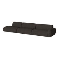 Modern dark gray sofa with a smooth, minimalist design and rounded edges, perfect for contemporary living spaces.