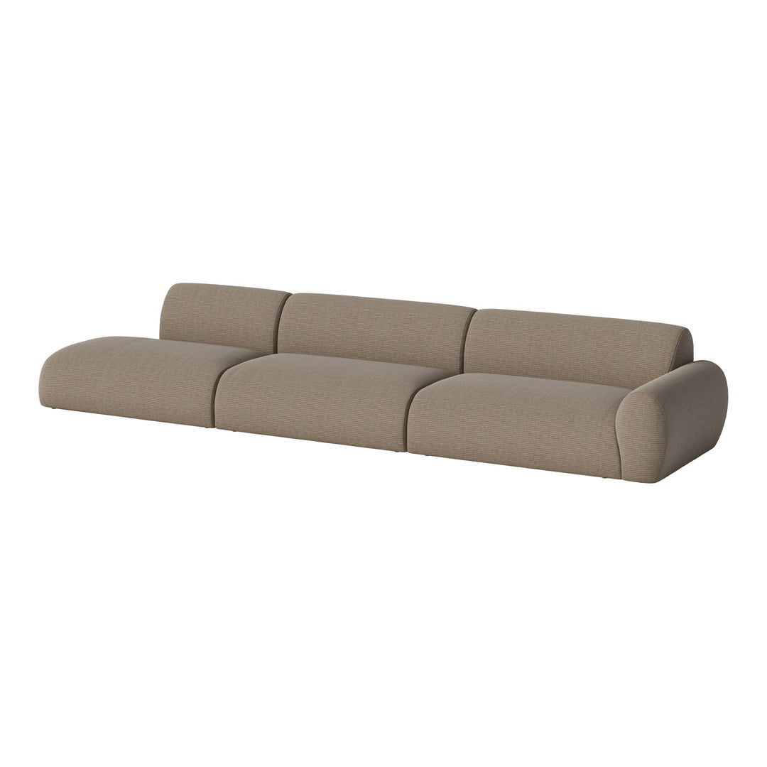 Beige, textured fabric sofa with a modern, curved design and seamless construction, perfect for contemporary interiors.