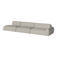 Light gray modern curved sofa with a smooth fabric texture, featuring a minimalist design. Perfect for contemporary spaces.