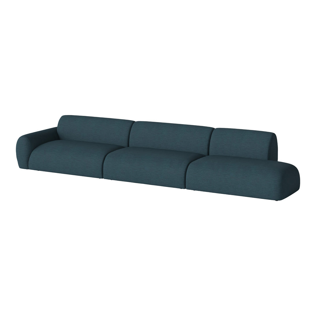 Teal modern sofa with a smooth, textured finish and contemporary shape, perfect for stylish living spaces.