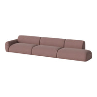 Textured, blush pink fabric sofa with rounded edges and sleek design, perfect for modern living spaces.