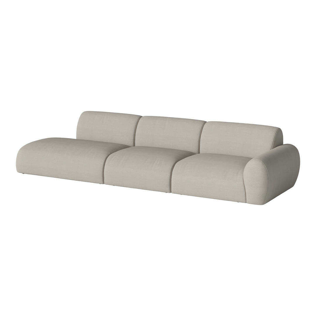 Modern light gray sofa with soft, smooth fabric and a sleek, minimalist design, perfect for contemporary interiors.