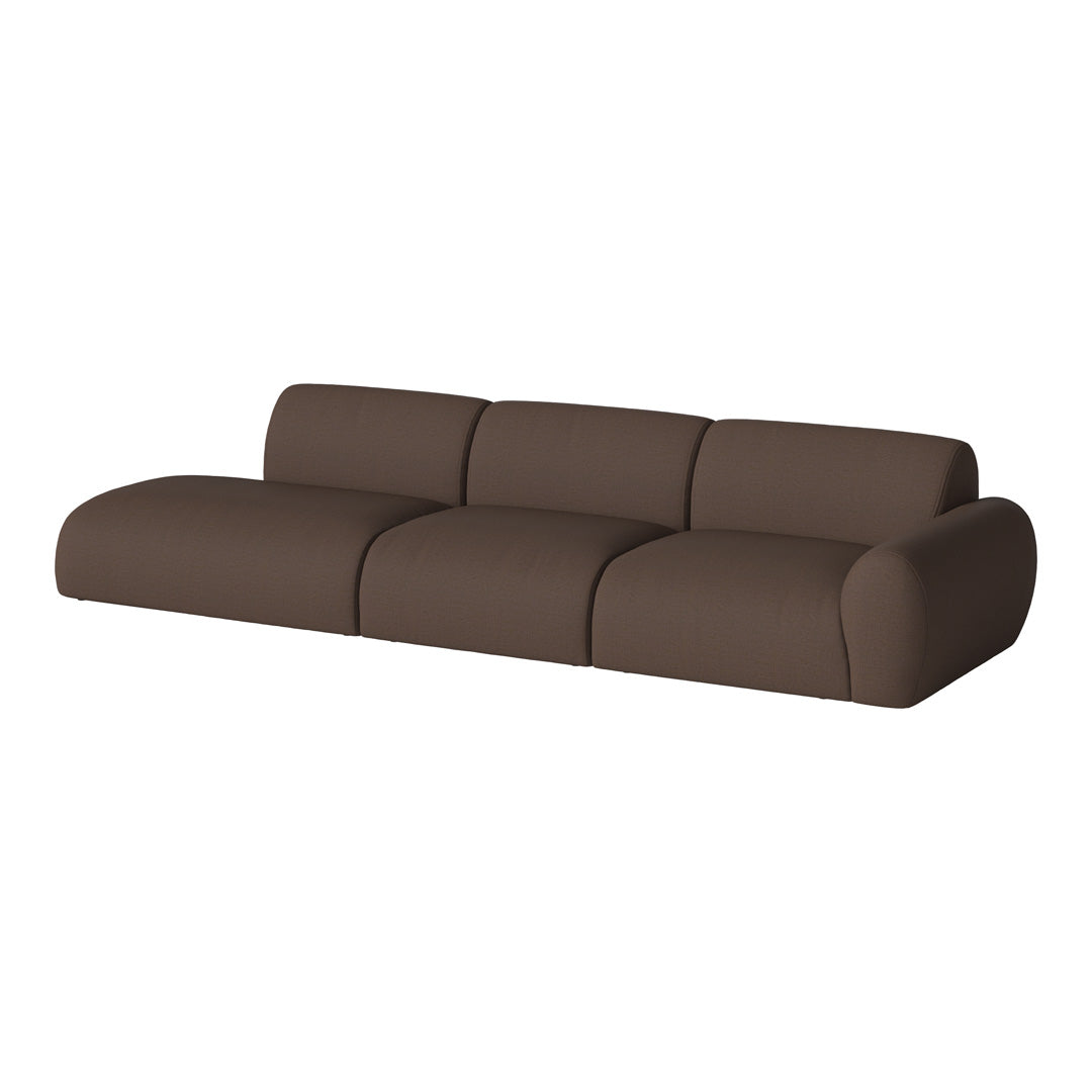 Brown fabric modern sectional sofa with smooth curves and a minimalist design, perfect for any contemporary living space.