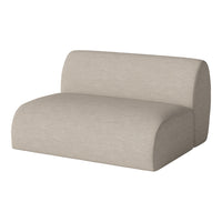 Beige upholstered modular sofa with a smooth, textured fabric and minimalist design. Perfect for modern decor.