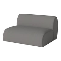 Soft gray upholstered modular sofa with a smooth texture and contemporary curved design.