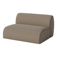"Beige fabric sofa with subtle vertical stripes, offering a modern and textured look."