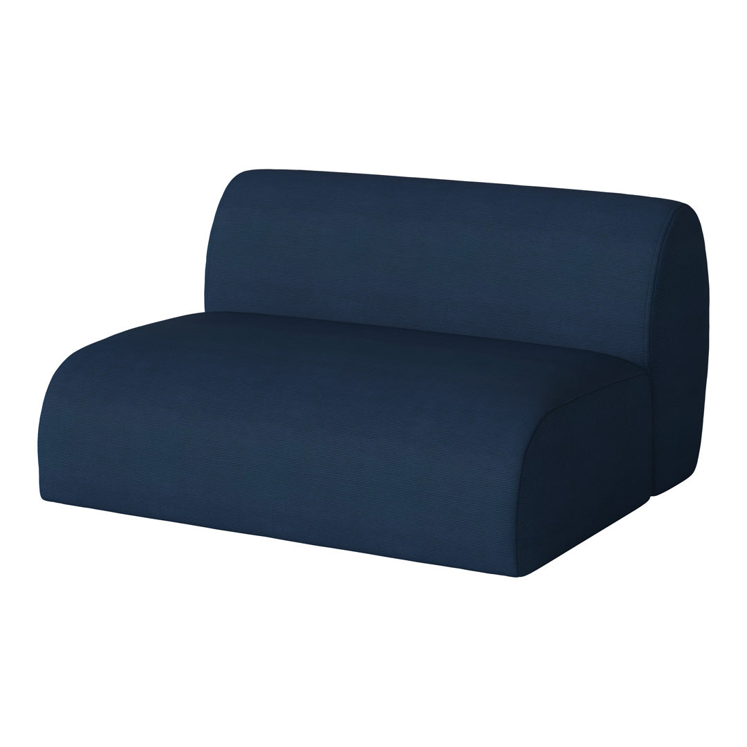 Stylish dark navy blue sofa with textured fabric and modern curved design, perfect for contemporary decor.