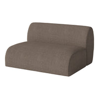 Brown textured fabric lounge chair with a smooth, rounded design and neutral tones. Perfect for modern decor.