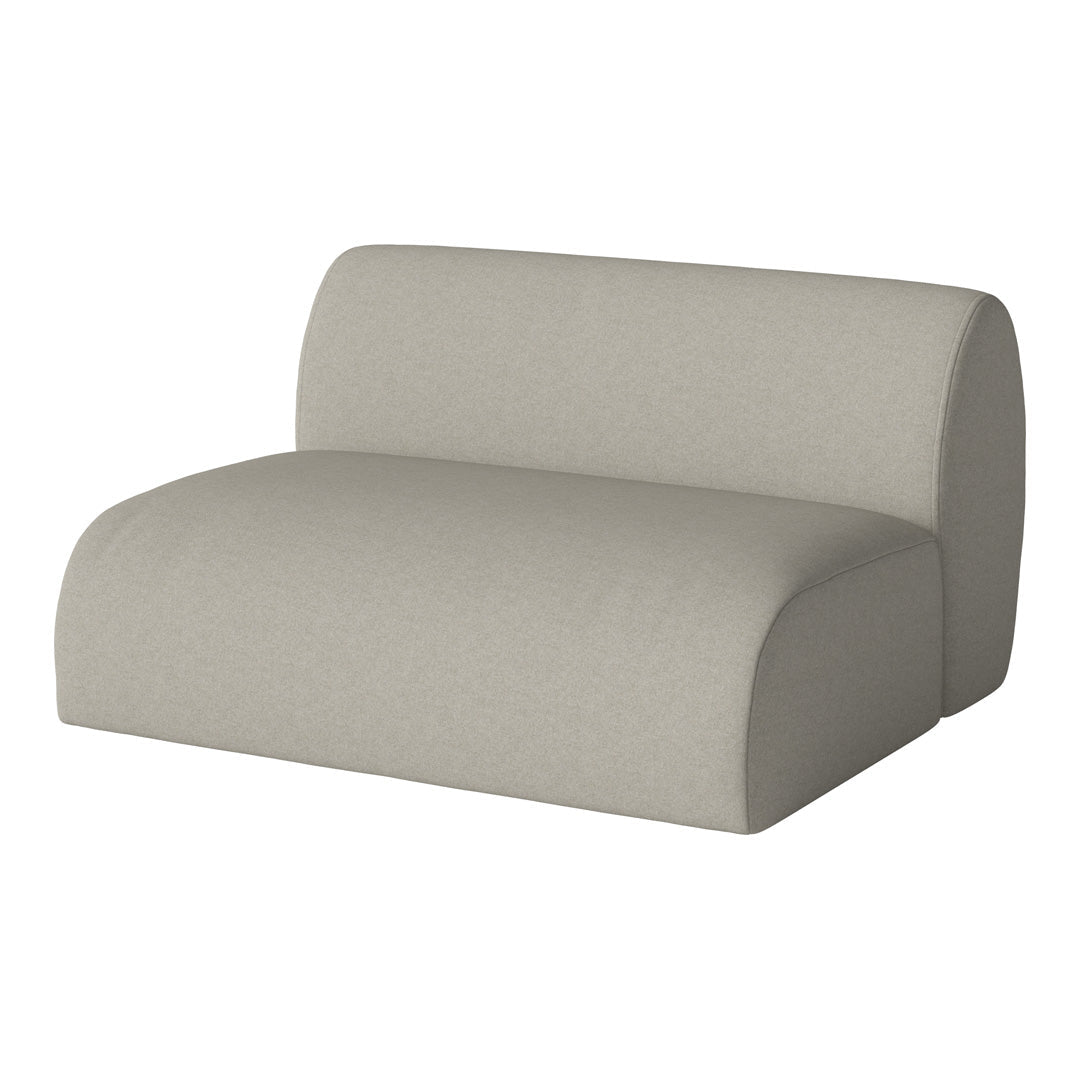 Light gray fabric loveseat with smooth, upholstered surface and rounded edges, perfect for modern decor.