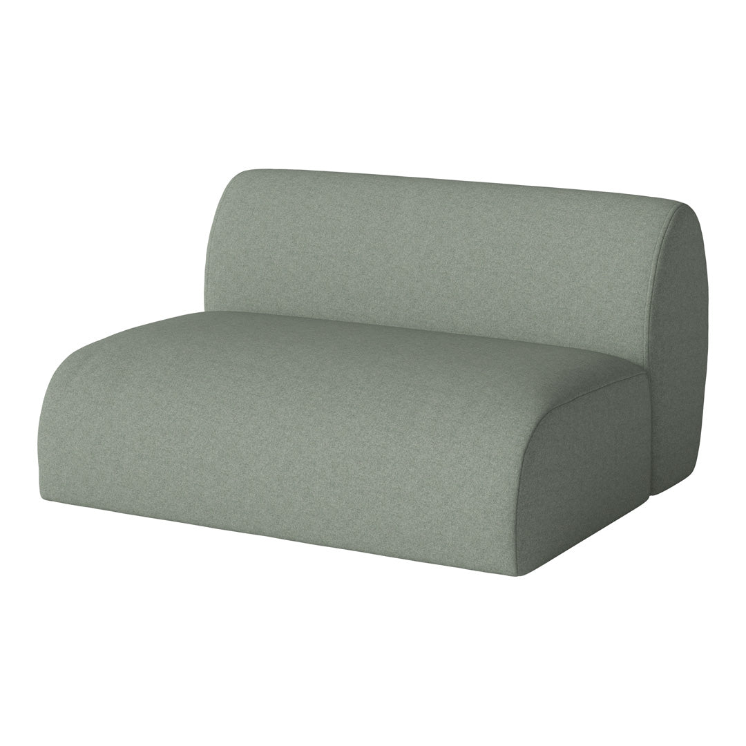 Sleek, modern green sofa with a textured fabric, featuring a soft, rounded design perfect for contemporary decor.
