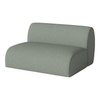 Sleek, modern green sofa with a textured fabric, featuring a soft, rounded design perfect for contemporary decor.