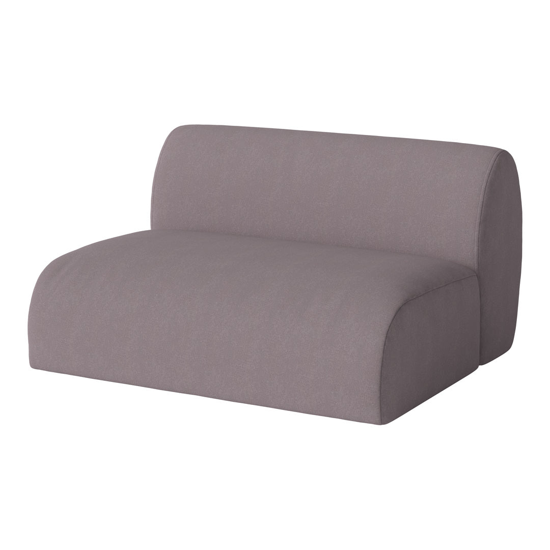 Modern gray upholstered sofa with a smooth, minimalist design and rounded edges. Perfect for contemporary interiors.