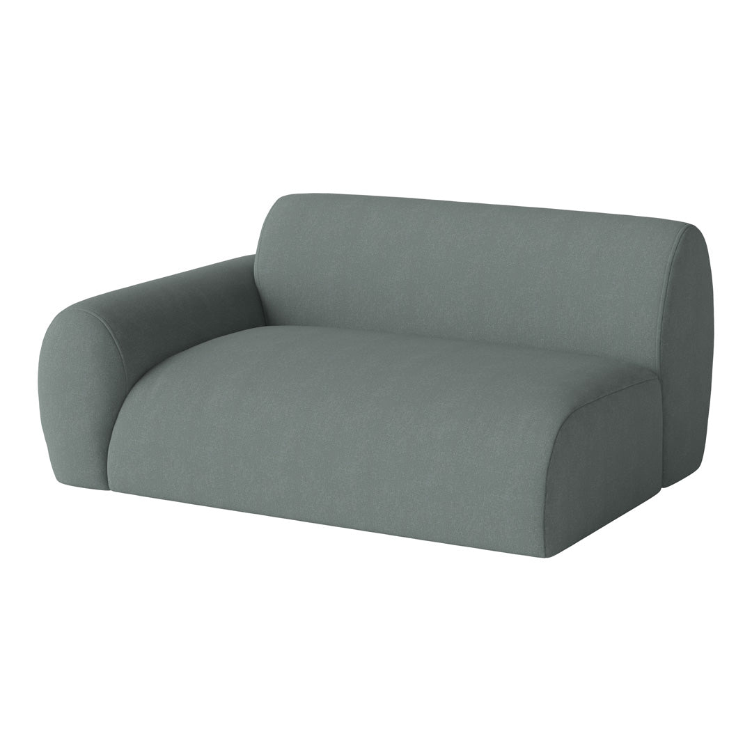 Soft gray modern loveseat with rounded edges and smooth upholstery, perfect for contemporary living spaces.