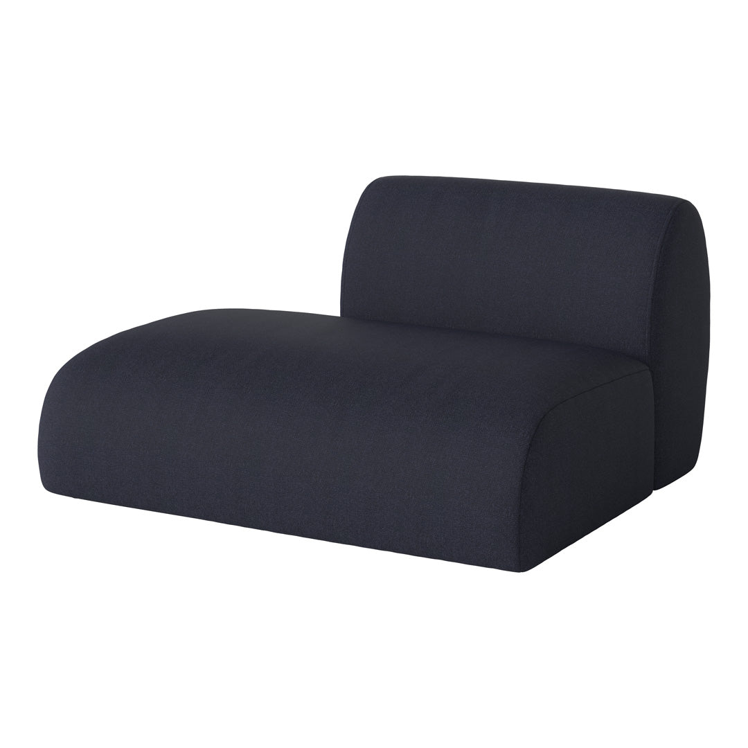 "Solid dark navy blue cushioned lounge chair with a sleek, modern design."