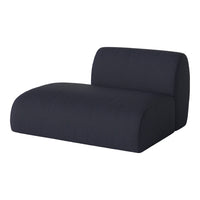 "Solid dark navy blue cushioned lounge chair with a sleek, modern design."