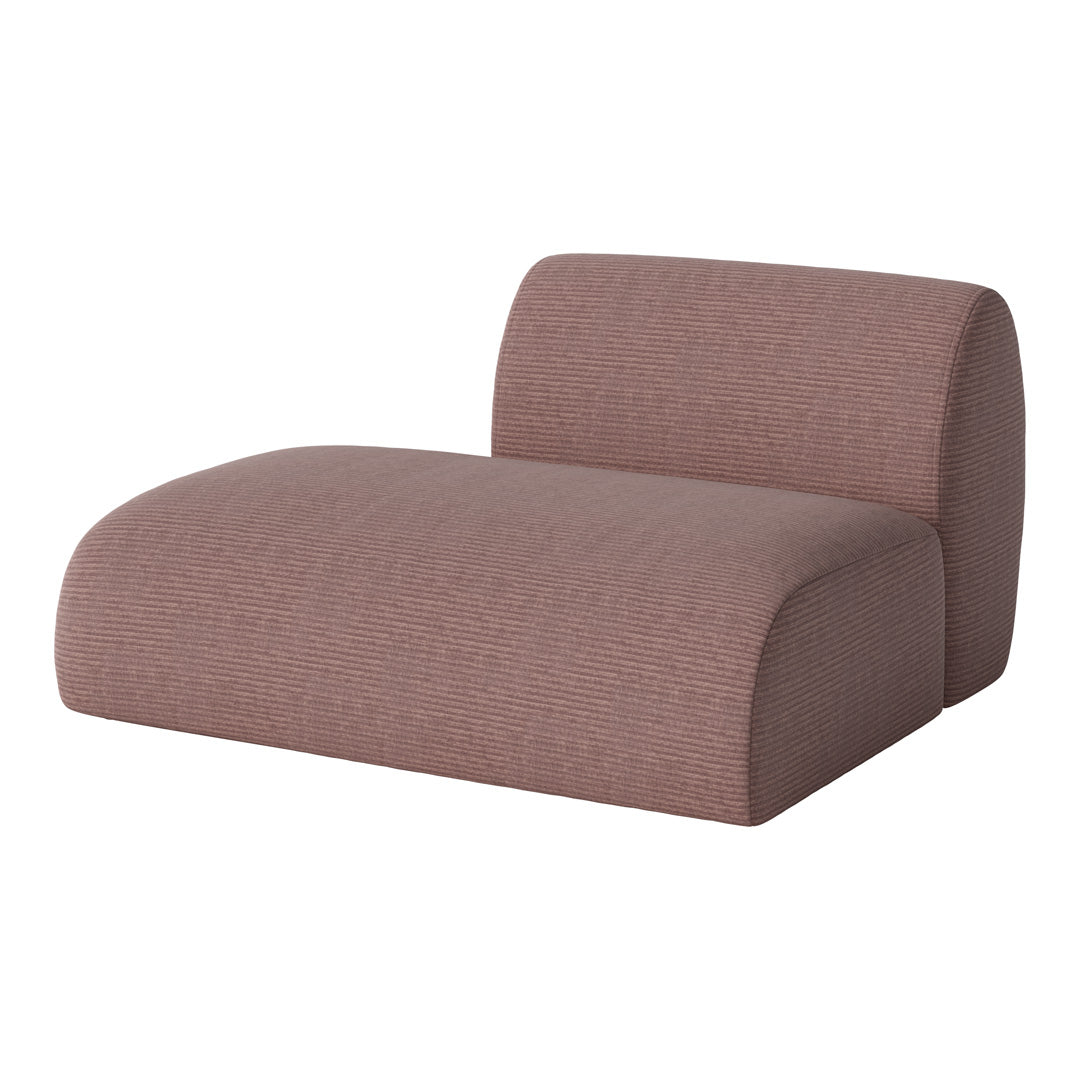 Modern textured chaise lounge in warm, muted mauve with subtle stripe pattern. Ideal for contemporary spaces.