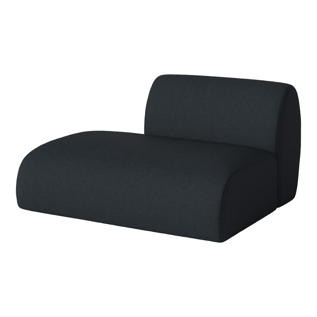 Black textured chaise lounge with a smooth, modern design and rounded edges. Ideal for contemporary decor.