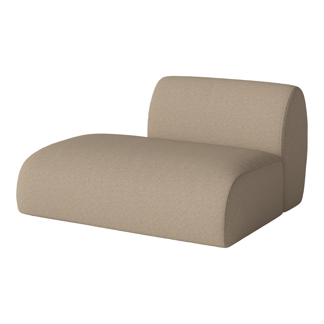 Beige, textured fabric lounge chair with a smooth, modern silhouette and minimalistic design. Perfect for contemporary decor.