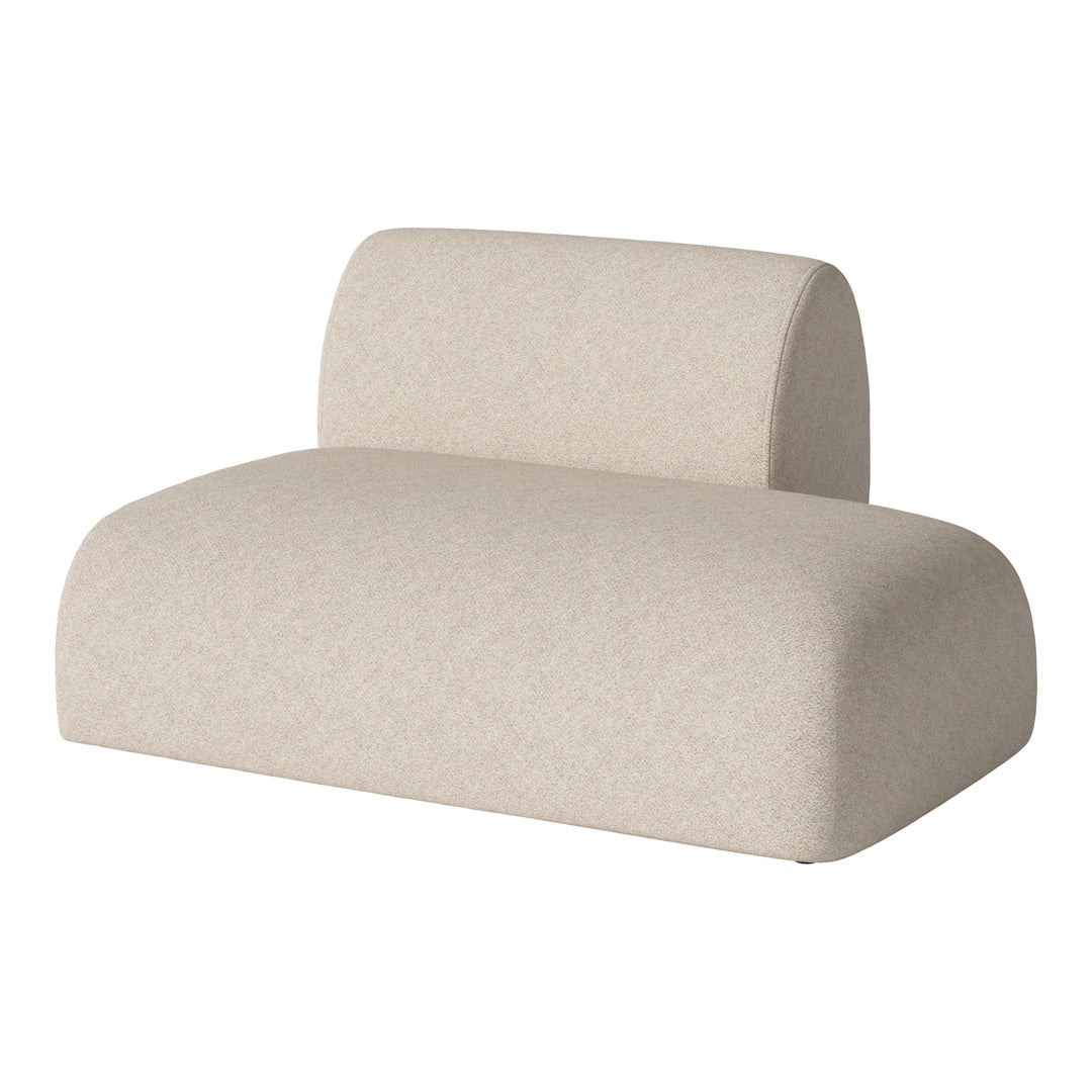 Neutral beige couch with a soft, textured fabric and smooth, rounded lines for modern elegance.