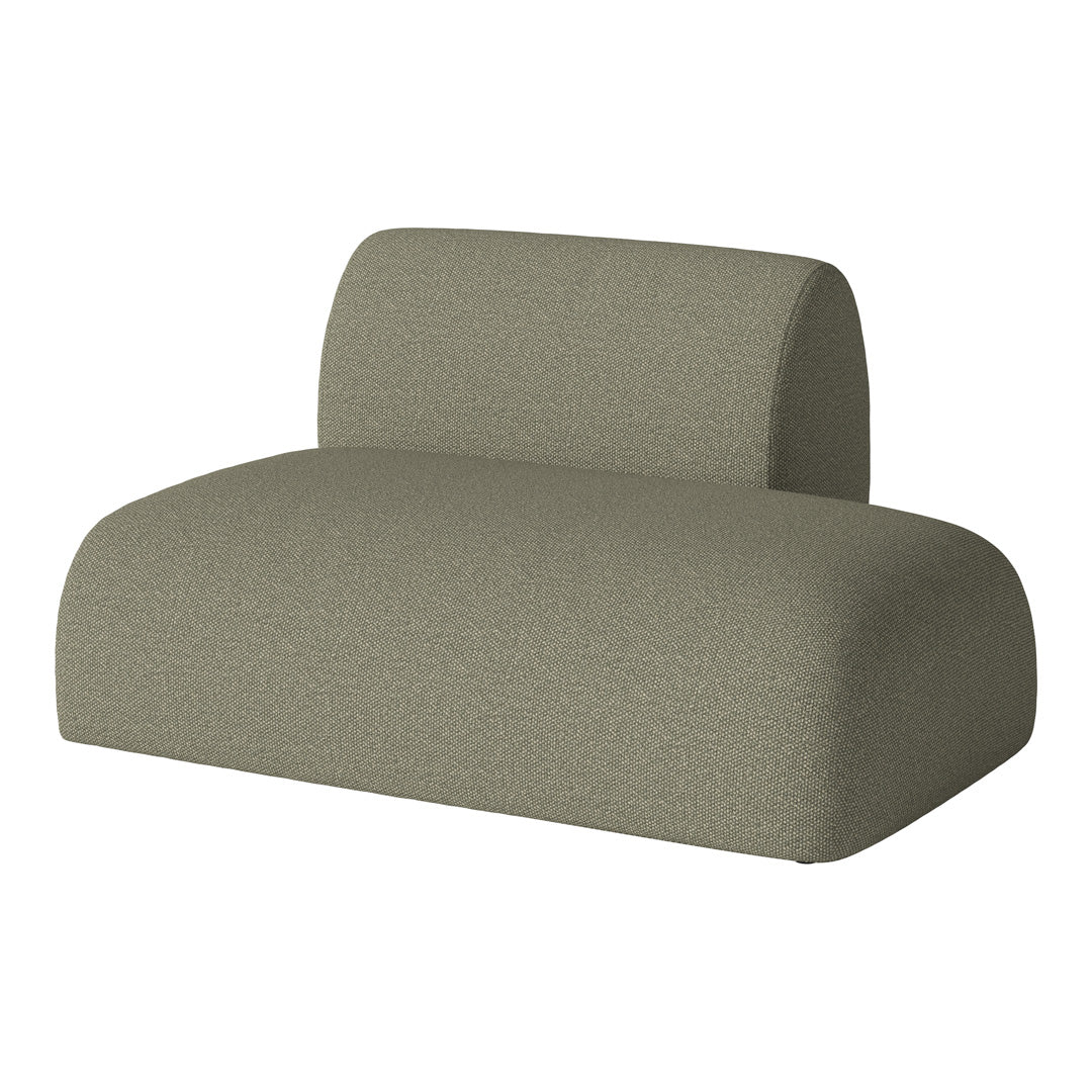 Olive green fabric sofa with a smooth, textured pattern and modern curved design. Ideal for contemporary interiors.