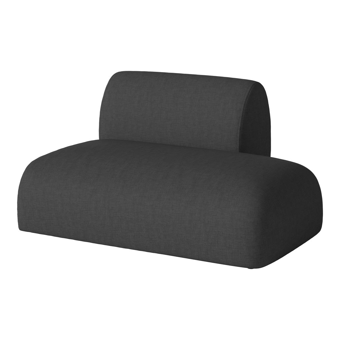 Dark gray upholstered sofa with a smooth, minimalist design and subtle textured pattern. Ideal for modern decor.