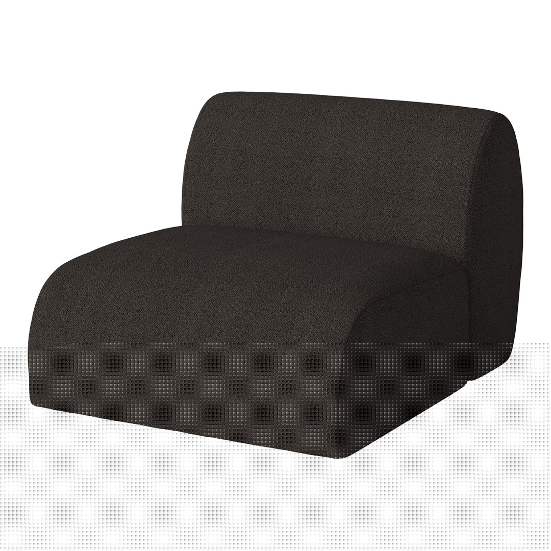 Textured dark gray lounge chair with a modern, minimalist design and soft, rounded edges. Perfect for stylish interiors.