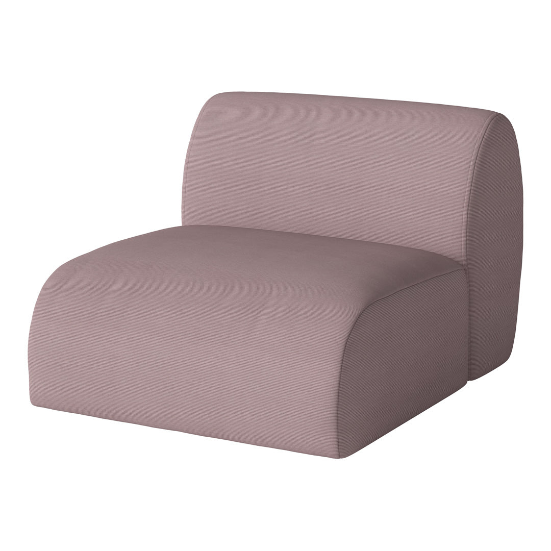 Soft mauve lounge chair with a sleek, minimalist design and subtle ribbed texture. Ideal for modern interiors.