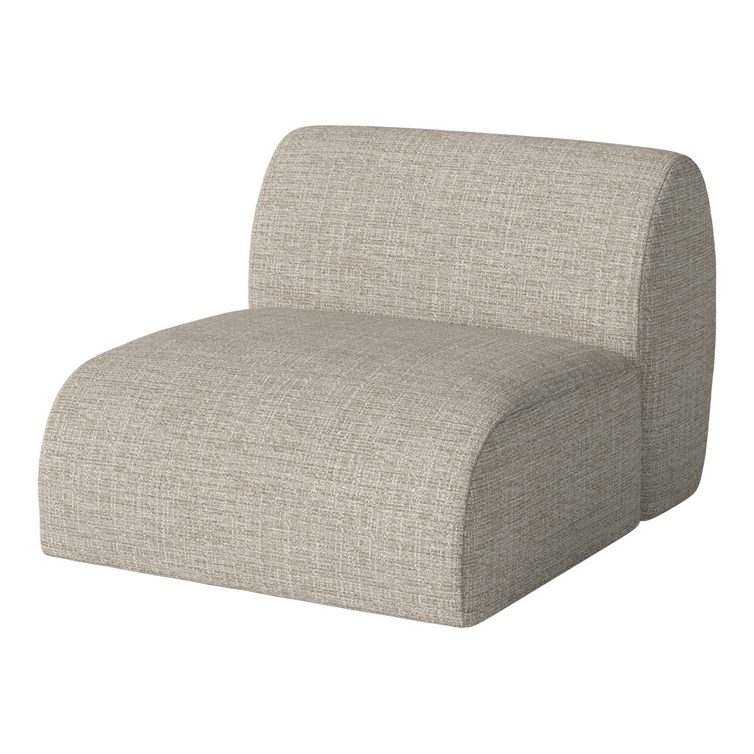 Beige, textured fabric accent chair with a minimalist design and soft, subtle pattern. Perfect for modern interiors.