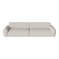 Light beige sofa with a smooth, textured fabric and rounded arms, perfect for neutral-toned interiors.